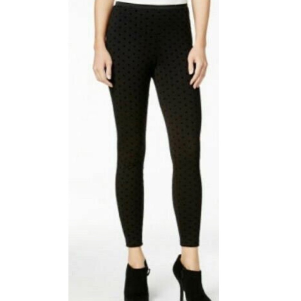 Kensie women’s high rise velvet polka dot pull on leggings black medium